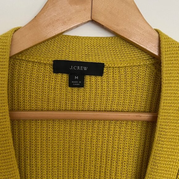 J. Crew V-neck Cotton Cashmere Cardigan in Rare Yellow-Green Colorway | Size M - Picture 2 of 9
